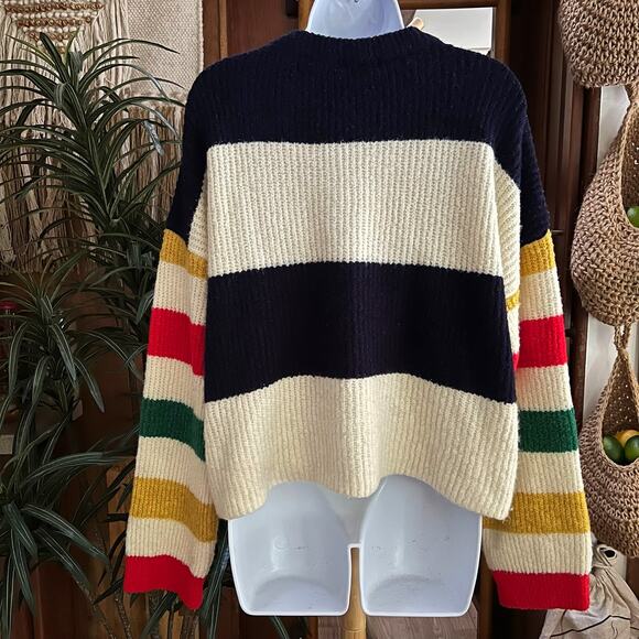 Urban Outfitters Caroline Striped Sweater M | Boxy Cropped Rainbow Sleeve Knit - Picture 3 of 8